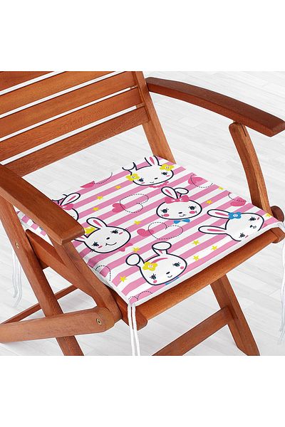 Realhomes Cute Rabbit on Pink Striped Floor Digital Printed Zippered Chair Cushion