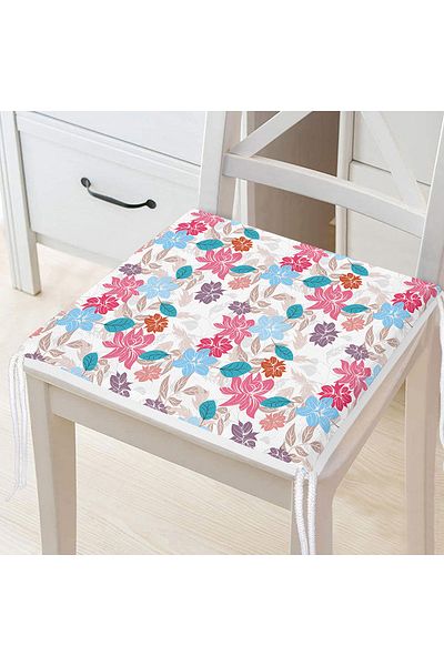 Realhomes Digital Printed Zippered Chair Cushion with Colorful Flowers on Cream Floor