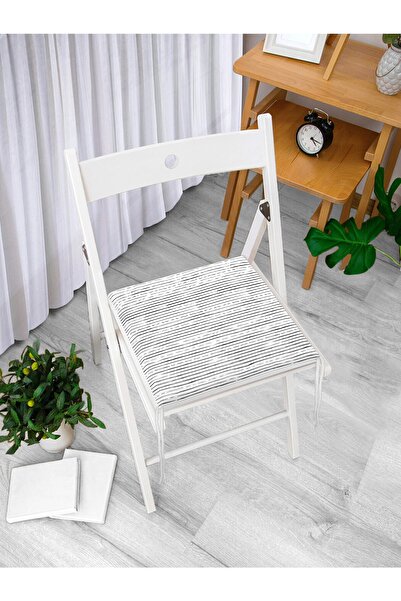 Realhomes Modern Siyah Beyaz Çizgi Motifli Fermuarlı Sandalye Minderi