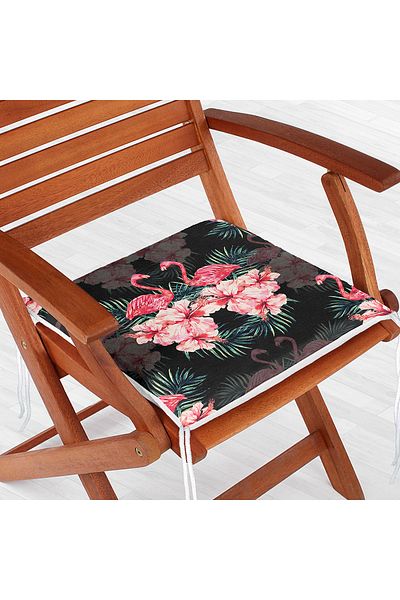 Realhomes Lilies and Flamingo Special Design Zippered Chair Cushion on Black Floor