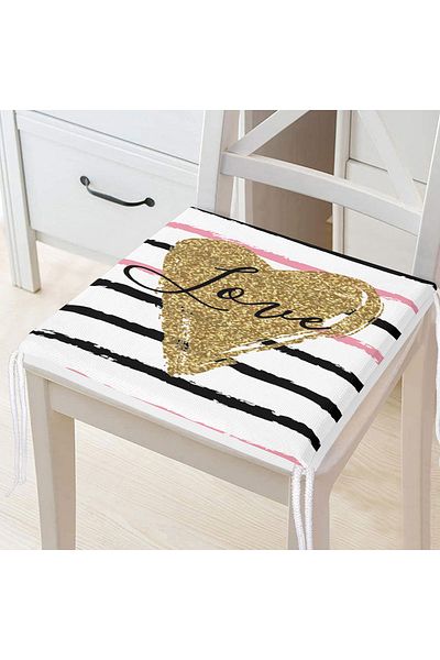 Realhomes Love Gilded Heart Patterned Digital Printed Modern Zippered Chair Cushion