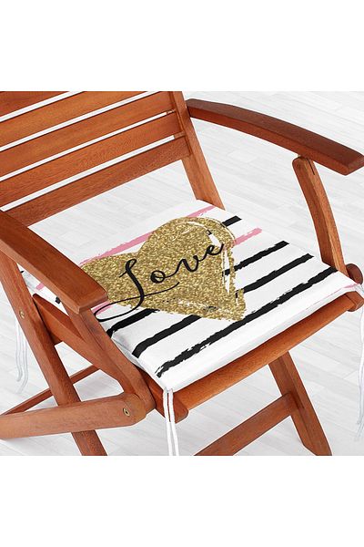 Realhomes Love Gilded Heart Patterned Digital Printed Modern Zippered Chair Cushion