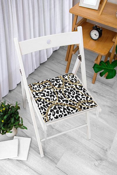 Realhomes Leopard Patterned Gold Detailed Special Design Modern Zippered Chair Cushion