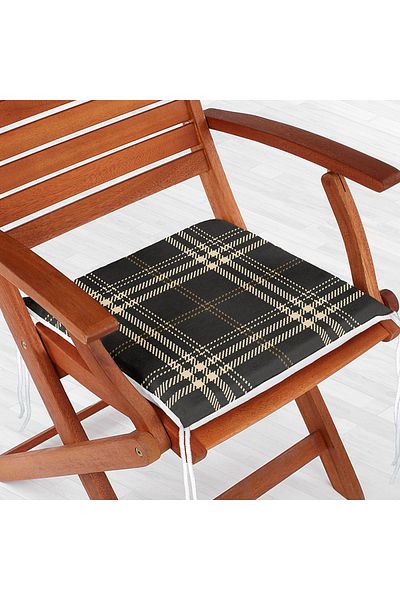 Realhomes Black Background Plaid Patterned Digital Printed Zippered Chair Cushion