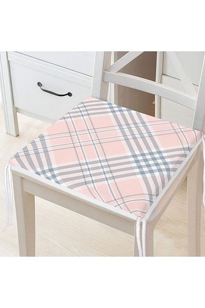 Realhomes Pink Floor Plaid Patterned Special Design Zippered Chair Cushion