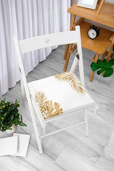 Realhomes 3D Gold Color Leaves Themed Modern Zippered Chair Cushion