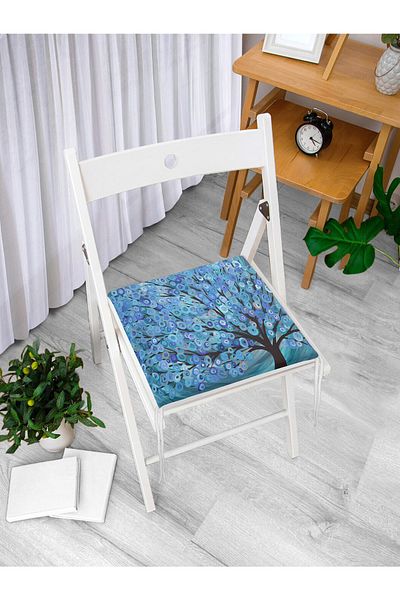 Realhomes Ψηφιακό εμπριμέ μοντέρνο μαξιλάρι καρέκλας με φερμουάρ με μοτίβο δέντρου και φύλλων σε μπλε φόντο