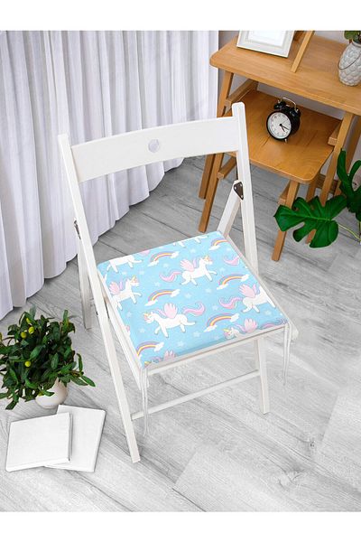 Realhomes Scaun albastru cu model unicorn și curcubeu - pernă modernă cu fermoar, design special