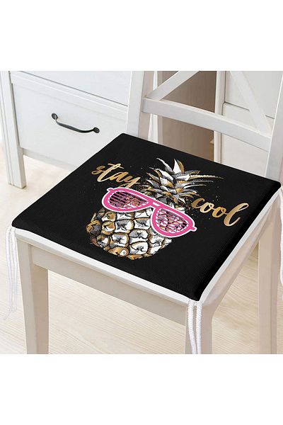 Realhomes Cool Pineapple Patterned Modern Zippered Chair Cushion on Black Background