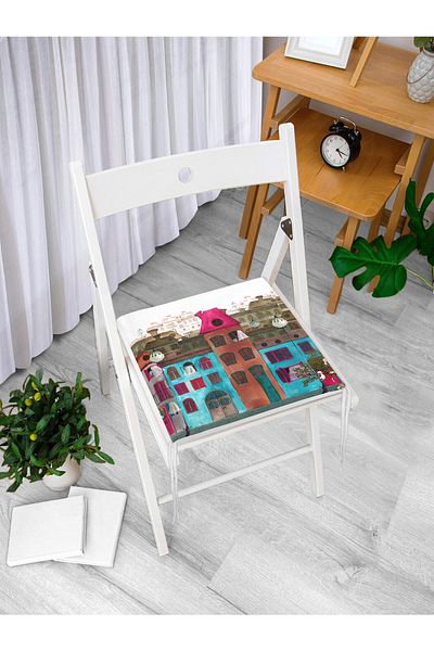 Realhomes Home Motif Digital Printed Zippered Chair Cushion