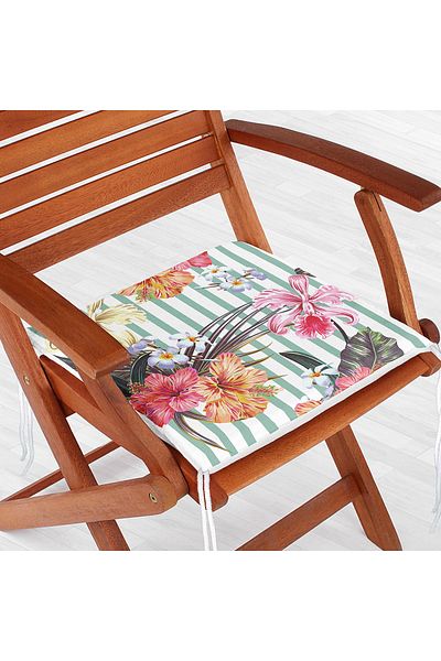 Realhomes Stripe Themed Geranium Digital Printed Zippered Chair Cushion