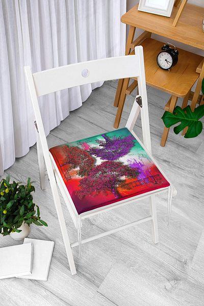 Realhomes Purple Trees on Colorful Floor Special Design Digital Printed Modern Zippered Chair Cushion