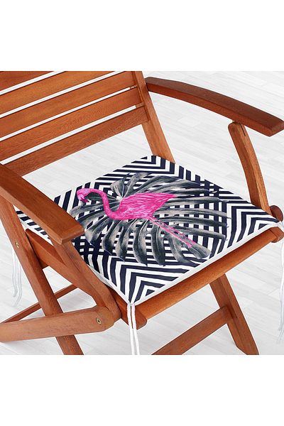 Realhomes Navy Blue Floor Flamingo Patterned Digital Printed Zippered Chair Cushion