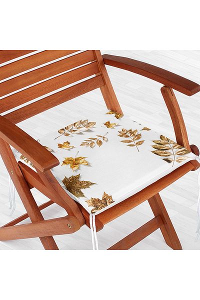 Realhomes 3D Gold Colored Leaves Patterned Zippered Chair Cushion