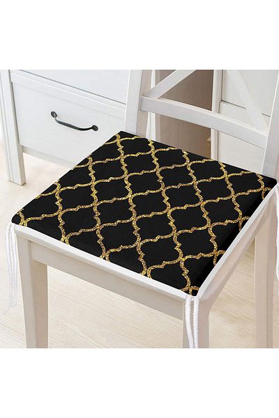 Realhomes Gold Detailed Ogea Patterned Modern Zippered Chair Cushion