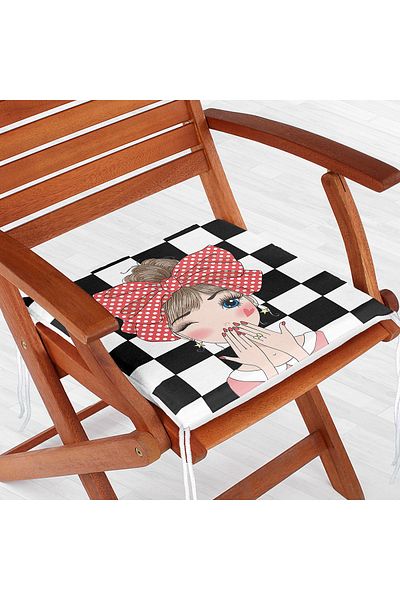 Realhomes Checkered Fashion Girl Digital Printed Modern Zippered Chair Cushion