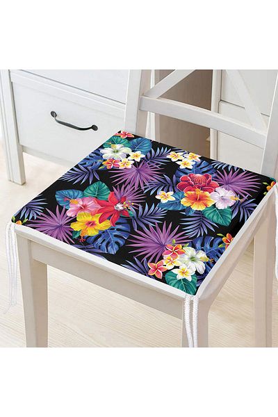 Realhomes Zippered Chair Cushion with Colorful Flowers on Black Background Design