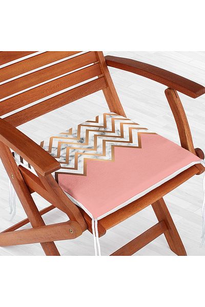 Realhomes Gold and Pink Colored Marble Patterned Modern Zippered Chair Cushion
