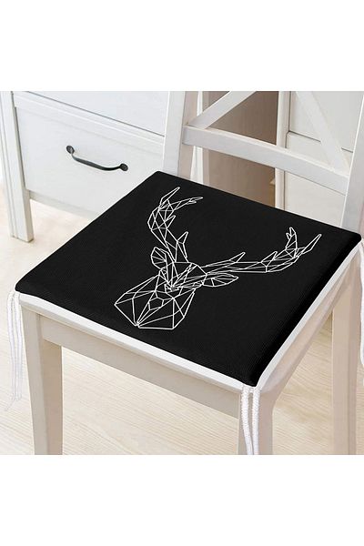 Realhomes Modern Zippered Chair Cushion with Black Background and Geometric Deer Drawing