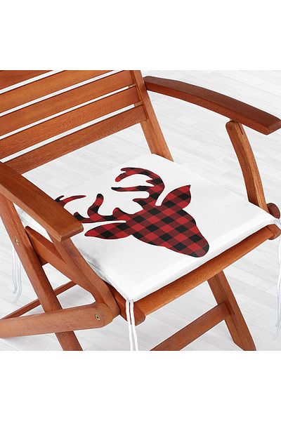 Realhomes Modern Plaid Deer Patterned Digital Printed Zippered Chair Cushion