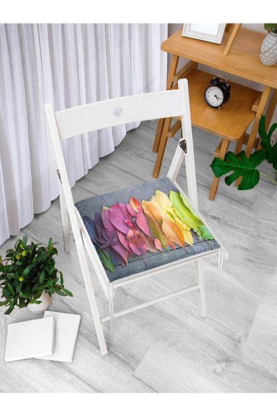 Realhomes Colorful Leaves Patterned Digital Printed Modern Zippered Chair Cushion