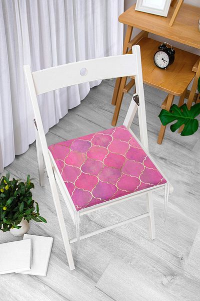 Realhomes Pink Gold Leaf Ogea Patterned Zippered Chair Cushion