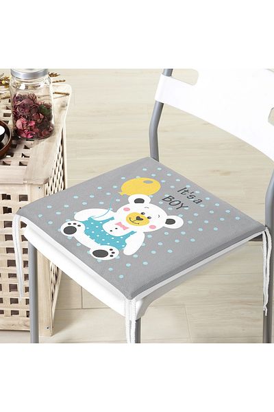 Realhomes Digital Printed Baby Room Zippered Chair Cushion with Teddy Bear Pattern on Gray Background