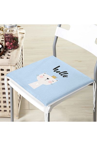 Realhomes Hello Kitten pe fundal albastru Pernă de scaun modernă special concepută cu fermoar