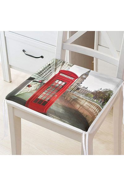 Realhomes Digital Printed Zippered Chair Cushion with Red Phone Booth Design