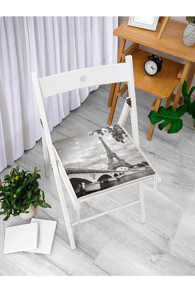 Realhomes Eiffel Tower Digital Printed Zippered Chair Cushion