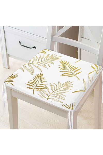 Realhomes Gold Detailed 3D Leaf Patterned Modern Zippered Chair Cushion