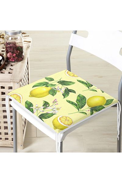 Realhomes Cream Background Lemon Patterned Zippered Chair Cushion