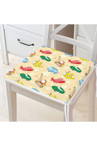 Realhomes Digital Printed Modern Zippered Chair Cushion with Airplane Train Car Toy Figure