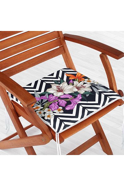 Realhomes Flower Pattern Digital Printed Zippered Chair Cushion