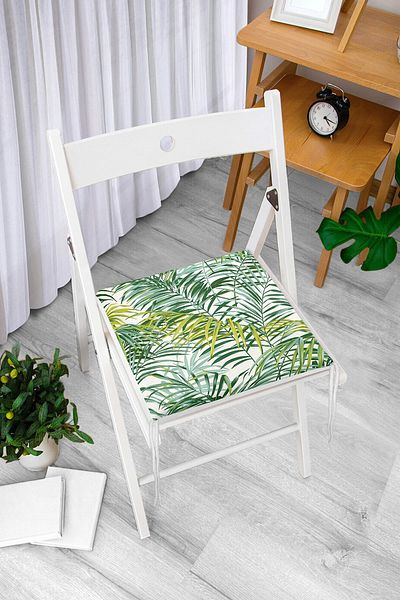 Realhomes Green Palm Leaves Specially Designed Zippered Chair Cushion