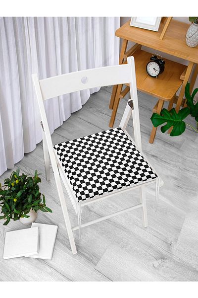 Realhomes Black and White Plaid Patterned Zippered Chair Cushion