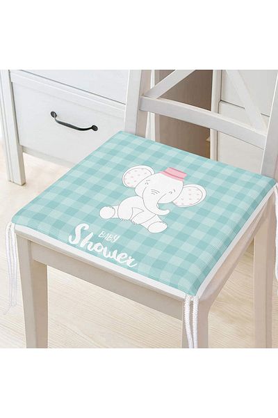 Realhomes Elephant Patterned Modern Zippered Chair Cushion with Green Plaid Background