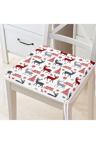 Realhomes Christmas Deer And Trees Themed Modern Zippered Chair Cushion