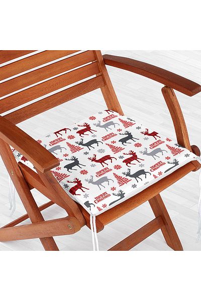 Realhomes Christmas Deer And Trees Themed Modern Zippered Chair Cushion