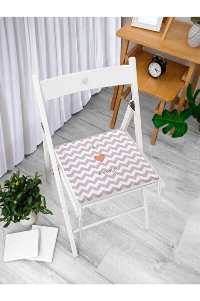 Realhomes Ροζ γκρι ζιγκ-ζαγκ I Love Animal μοτίβο μοντέρνο μαξιλάρι καρέκλας ...