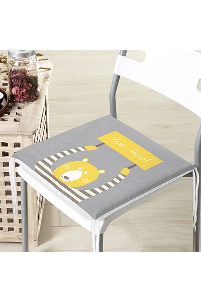 Realhomes Specially Designed Modern Zippered Chair Cushion with Teddy Bear Pattern on Gray Background