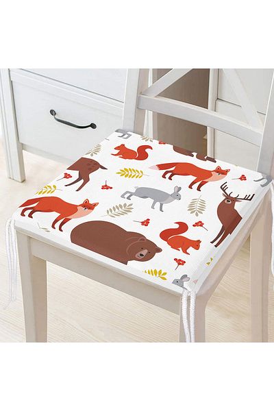 Realhomes Cute Animals Patterned Digital Printed Modern Zippered Chair Cushion on White Background