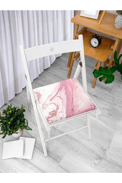 Realhomes Pink and White Marble Patterned Digital Printed Zippered Chair Cushion