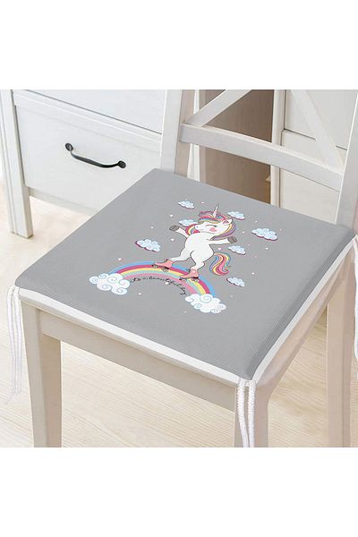 Realhomes Pernă de scaun gri cu model unicorn - modernă cu fermoar