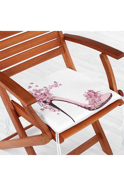Realhomes Pink Floral Heeled Shoes Illustration Digital Printed Zippered Chair Cushion