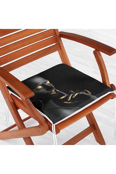 Realhomes Black Women's Special Design Zippered Chair Cushion with Motif