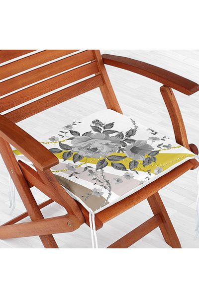 Realhomes Special Design Digital Printed Modern Zippered Chair Cushion with Flower Pattern on White Background