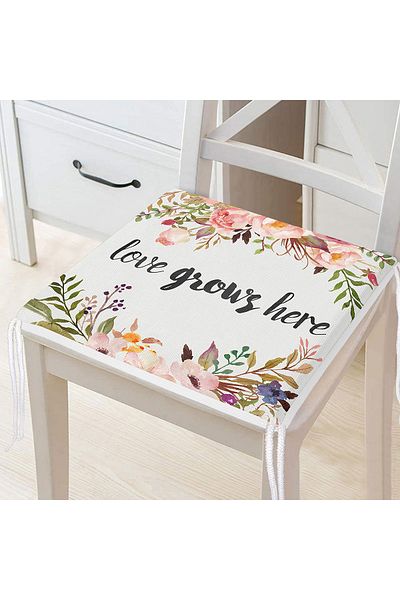 Realhomes Love Grows Here Written Digital Printed Modern Zippered Chair Cushion