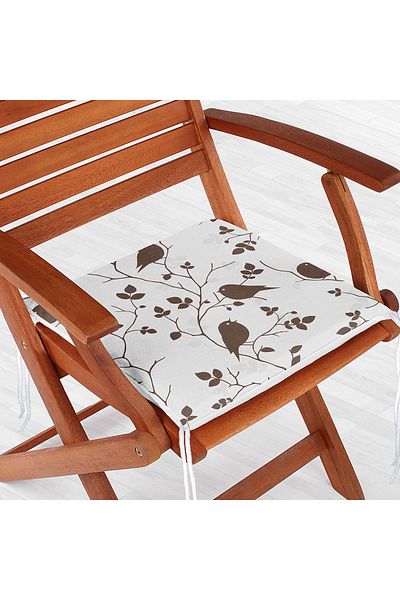 Realhomes Digital Printed Modern Zippered Chair Cushion with Brown Branch and Bird Pattern on Cream Floor
