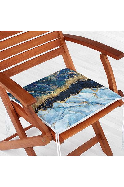 Realhomes Modern Zippered Chair Cushion with Gold Leaf Blue Background